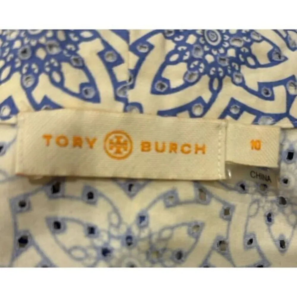 Tory Burch Blue Printed Gretchen‎ Cotton Eyelet Tunic Women's Size 10